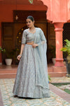 Sky Blue Net Lehenga Set And Net Dupatta With Readymade Blouse