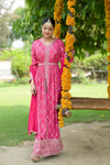 Rani Sequence, Zari Threadwork & Bandhini Printed Dolna Readymade Suit And Pant With Chinon Dupatta