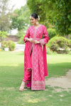Rani Sequence, Zari Threadwork & Bandhini Printed Dolna Readymade Suit And Pant With Chinon Dupatta