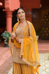 Mustard Georgette Readymade Sharara Set With Net Dupatta