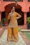 Mustard Georgette Readymade Sharara Set With Net Dupatta