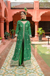 Bottle Green Sequence, Zari Threadwork & Bandhini Printed Crepe Readymade Suit And Pant With Chinon Dupatta