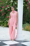 Peach Bead, Sequence & Threadwork Georgette Readymade Sharara Set With Net Dupatta