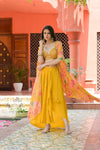 Mustard Tissue Short Top Sharara Set With Shrug (Ft:-Rishu Diwan Lamba)