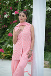 Peach Bead, Sequence & Threadwork Georgette Readymade Sharara Set With Net Dupatta