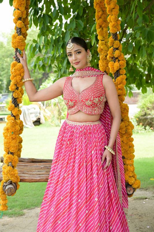 Rani Chinon Lehenga Set And Chinon Dupatta With Readymade Blouse
