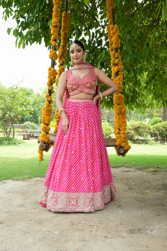 Rani Chinon Lehenga Set And Chinon Dupatta With Readymade Blouse
