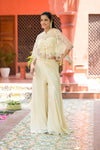 Off White Bead, Cutdana, Mirror, Sequence & Threadwork Net Short Top Sharara Set With Shrug