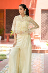 Off White Bead, Cutdana, Mirror, Sequence & Threadwork Net Short Top Sharara Set With Shrug