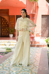 Off White Bead, Cutdana, Mirror, Sequence & Threadwork Net Short Top Sharara Set With Shrug