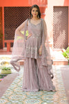Onion Bead, Sequence & Threadwork Net Readymade Sharara Set With Net Dupatta