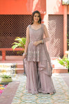 Onion Bead, Sequence & Threadwork Net Readymade Sharara Set With Net Dupatta