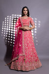Coral Tissue Lehenga Set And Tissue Dupatta With Readymade Blouse