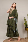 Bottle Green Muslin Readymade Sharara Set With Muslin Dupatta