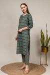 Bottle Green Digital Printed Muslin Readymade Suit With Pant