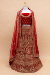 Maroon Velvet Lehenga Set With Net Dupatta