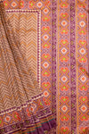 Brown Wine Banarasi Silk Gujarat Patola Block Printed Saree With Unstitched Blouse