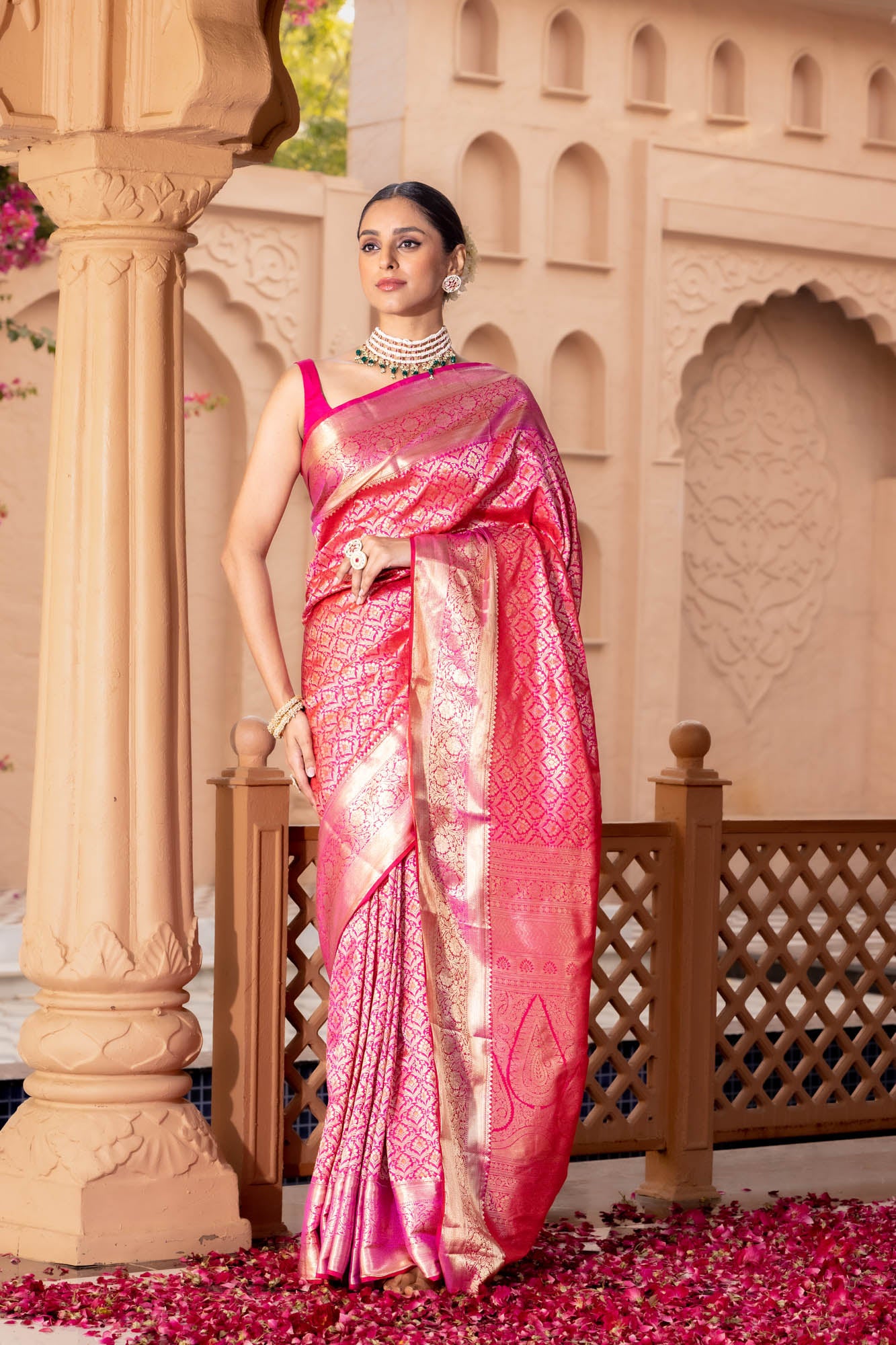 New Style Saree Wearing Latest South Indian Look Party Wear Saree With Woven Zari Work