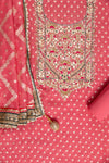 Coral Georgette Embroidered Unstitched Suit With Organza Dupatta