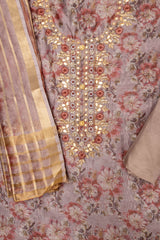 Floral Printed Organza Unstitched Suit With Dupatta
