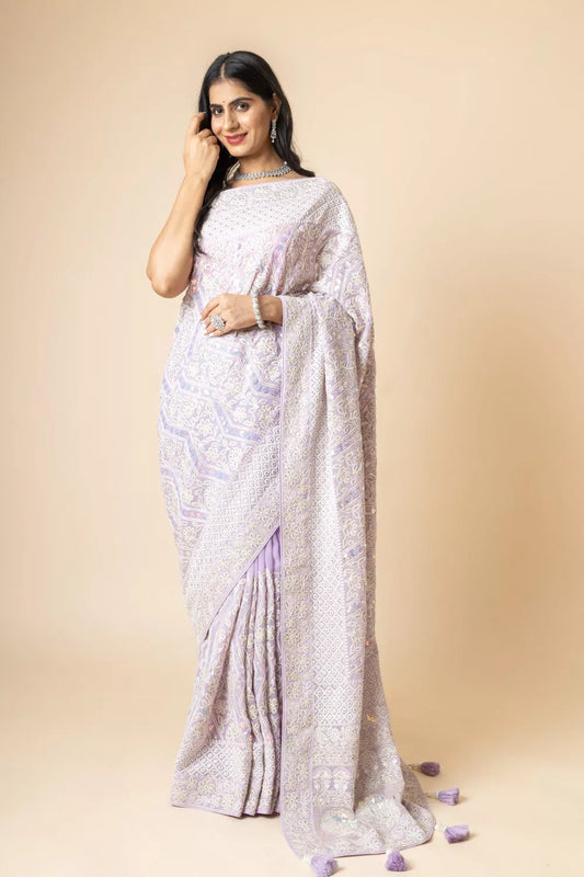 Mauve Gotta Patti & Sequence Georgette Saree With Unstitched Blouse