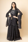 Black Sequence & Zari Threadwork Georgette Lehenga Set And Jacket With Georgette Dupatta