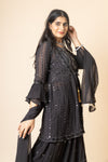 Black Sequence & Zari Threadwork Georgette Lehenga Set And Jacket With Georgette Dupatta