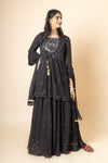 Black Sequence & Zari Threadwork Georgette Lehenga Set And Jacket With Georgette Dupatta