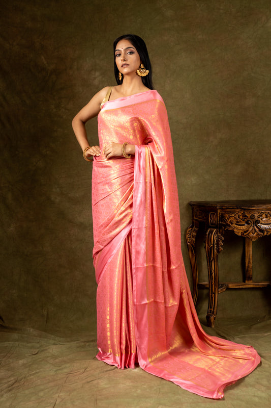 Gajari Woven Zari South Indian Silk Saree With Unstitched Blouse
