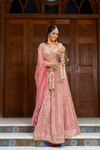 Gajari Georgette Lehenga Set And Net Dupatta With Readymade Blouse