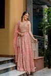 Gajari Georgette Lehenga Set And Net Dupatta With Readymade Blouse