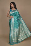 Rama Woven Zari Banarasi Silk Saree With Unstitched Blouse