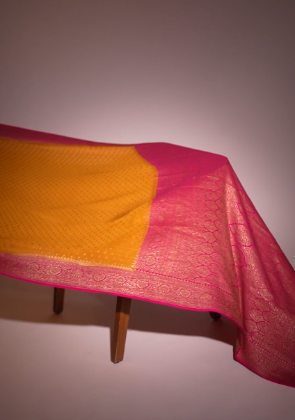 Mustard Woven Zari Banarasi Silk Saree With Unstitched Blouse
