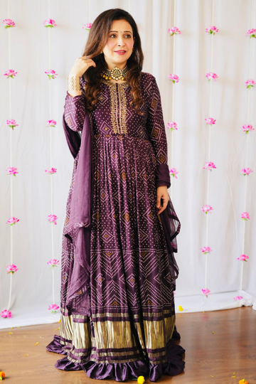 Garnet Satin Floor Length Kurta With Chiffon Dupatta (Ft:-Anjan Prasad)
