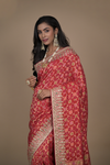 Red Woven Zari, Cudana & Gotta Patti Banarasi Silk Designer Saree With Unstitched Blouse