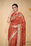 Red Sequence & Swarovski Georgette Saree With Unstitched Blouse