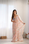 Peach Cutdana, Sequence & Threadwork Net Saree With Unstitched Blouse (Ft:-Arti Chauhan)