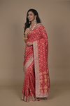 Red Woven Zari, Cudana & Gotta Patti Banarasi Silk Designer Saree With Unstitched Blouse