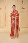Red Sequence & Swarovski Georgette Saree With Unstitched Blouse