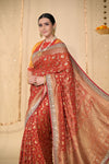 Red Sequence & Swarovski Georgette Saree With Unstitched Blouse