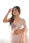 Peach Cutdana, Sequence & Threadwork Net Saree With Unstitched Blouse (Ft:-Arti Chauhan)