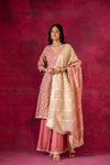 Gajari Georgette Readymade Suit And Palazzo With Banarasi Silk Dupatta