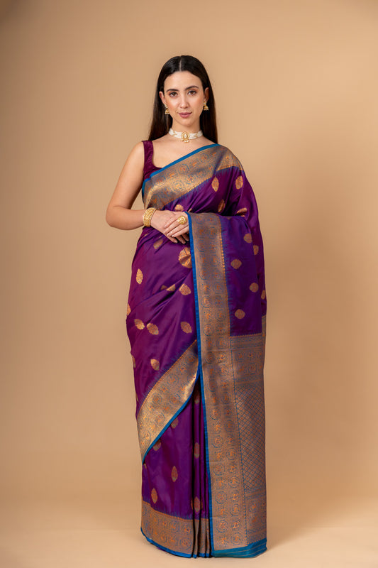 Draped in Royalty Purple Banarasi Silk Saree With Unstitched Blouse
