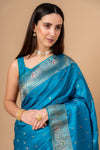 Mesmerizing Charm Dark Firozi Satin Silk Saree With Unstitched Blouse