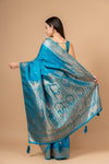 Mesmerizing Charm Dark Firozi Satin Silk Saree With Unstitched Blouse