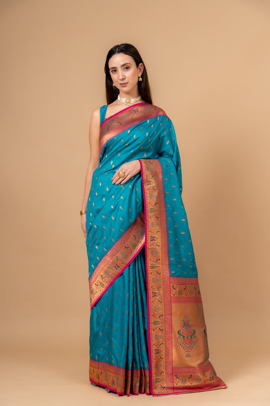 Effortless Glamour Rama Banarasi Silk With Unstitched Blouse