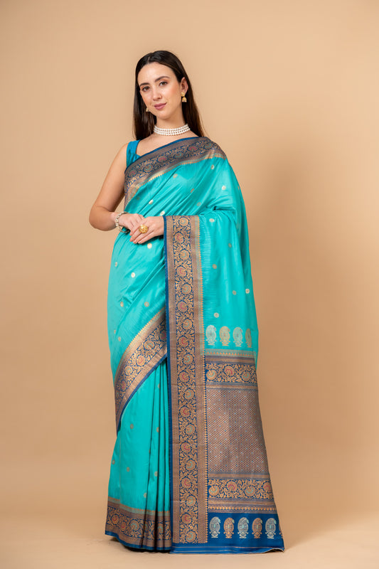 Royal Heritage Tea-green Banarasi Silk Saree With Unstitched Blouse