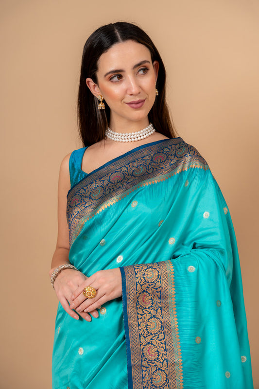 Royal Heritage Tea-green Banarasi Silk Saree With Unstitched Blouse