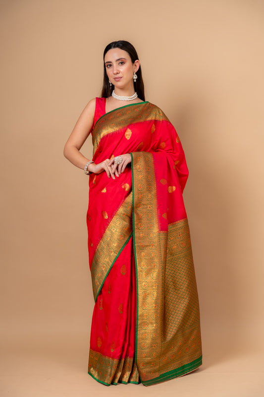 Timeless Elegance Rani Banarasi Silk Saree With Unstitched Blouse