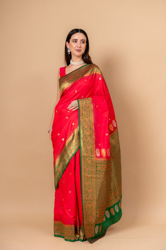 Timeless Elegance Rani Banarasi Silk Saree With Unstitched Blouse